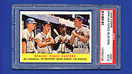 1958 Topps #351 Braves Fence Busters (Del CRANDALL, Eddie MATHEWS, Hank AARON, Joe ADCOCK)